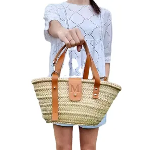 Tecido palha saco personalizado com inicial Crochet Macrame praia sacos direto do fornecedor indiano