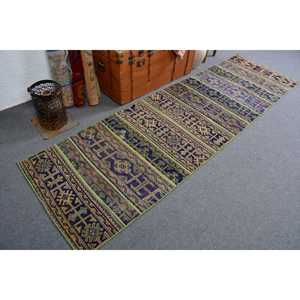 Alfombra Turca Vintage de 2.8x9.3 pies, Alfombra Oriental Azul de Lana - Product Image 1
