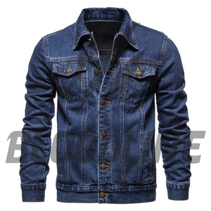 Women's <b>Denim</b> Trucker Jacket Full Sleeve Turn-down Collar Single Breasted Button Closure Washed Solid Blue Autumn <b>Coat</b> - Product Image 4