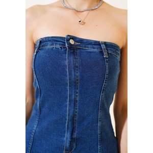 Vestido vaquero ajustado informal con media cremallera frontal flaco ajuste ligero Botón de lavado decoración para el verano - Product Image 1