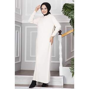 Media cremallera Hijab Vestido de punto crema - Product Image 3
