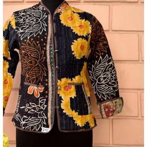 <b>Jacket</b> Vintage Cotton Kantha Indian Handmade Quilted Cotton <b>Jacket</b> Reversible Free Size - Product Image 3