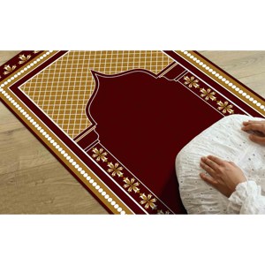 Tapis de prière bordeaux, tapis de prière jaune, tapis spirituel, tapis imprimé, tapis à poils doux - Product Image 5