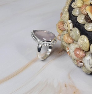 แหวนเงินสเตอร์ลิง925แหวนโรสควอตซ์925แหวนพลอยสีเงินสเตอร์ลิงเดือนแรกคลอดพลอยลูกแพร์เรียบของขวัญสำหรับเธอ - Product Image 3