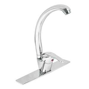 Foset AQF-83 Single-Lever Contemporary Kitchen Sink Mixer, Stainless Steel <b>Brushed</b> Finish, Curved Neck, <b>Deck</b> Mounted, Ceramic Va - Product Image 3