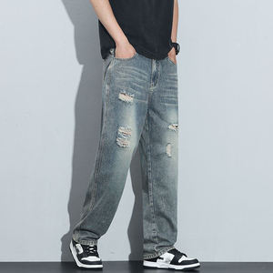 Classic destroyed denim <b>jeans</b> for <b>men</b> slim fit casual <b>ripped</b> pants comfortable durable stylish street fashion - Product Image 5