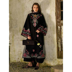 Conjunto de 3 Piezas para Mujer, Estilo Étnico, Transpirable, Camisa Bordada de Cuello Alto hasta el Tobillo, Dupatta Bordada en Tela Khaddi, Anarkali - Product Image 1