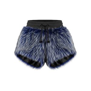 Shorts pour femmes en polyester, taille mi-haute, avec fermeture éclair, en velours tissé doux et fausse fourrure, couleur unie, pour le sport et la gym, personnalisables avec volants - Product Image 2