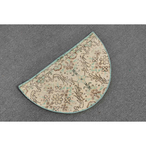 Alfombra de poliéster de lana turca Vintage 2,5X1,5 pies Beige marrón Patchwork área grande rectángulo diseño de pasillo látex hecho a mano para habitación - Product Image 4