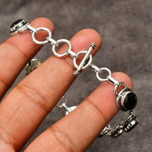925 Sterling Silver Bohemian Trendy <b>Bracelet</b> Handmade Black Onyx Gemstone Christian Everyday Jewelry Gift for Mom for Parties - Product Image 4