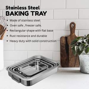 Premium Quality Sale Metal Handle Stainless Steel <b>Baking</b> Roasting Tray Deep Oven Pan Flat Sheet Bakeware Cooking <b>Baking</b> Tools - Product Image 4