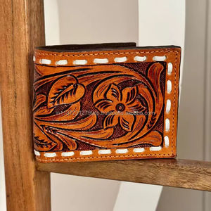 ใหม่ดอกไม้มือเครื่องมือกระเป๋าสตางค์หนังแฮนด์เมดบัตรเครดิตกระเป๋าสตางค์สองพับมือเย็บหนังแท้กระเป๋าสตางค์ผู้ชายตะวันตก - Product Image 2