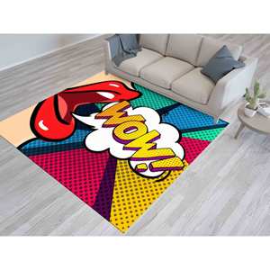 Alfombra Moderna Delgada con Diseño 'WOW' de Graffiti Lips, Alfombra Suave con Pelo Corto - Product Image 1