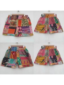 กางเกงขาสั้นชายหาด Kantha ผ้าฝ้ายทำด้วยมือกางเกงขาสั้นผู้หญิง - Product Image 2