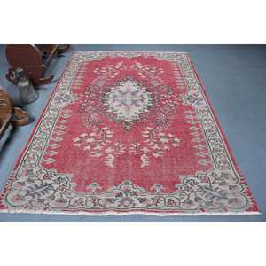 Tapis de 5,7 x 8,5 pieds, grand tapis turc vintage, tapis en laine rouge - Product Image 1