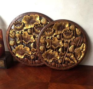 บัวไม้แกะสลักผนังทรงกลมโล่ประกาศเกียรติคุณดอกไม้สไตล์บาหลีตกแต่งบ้านแบบชนบทขนาดเส้นผ่าศูนย์กลาง50ซม. (C) - Product Image 2