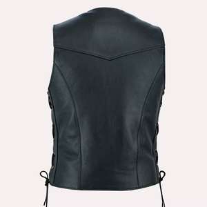 Men Genuine Leather Vest Sleeveless Motorcycle <b>Biker</b> <b>Waistcoat</b> Cowhide Lambskin Custom Logo OEM Wholesale Factory Manufacturer - Product Image 4