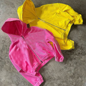 เสื้อฮู้ดมีซิปผ้าลูกฟูกสำหรับผู้ชายเสื้อมีฮู้ดโอเวอร์ไซส์ผ้าฝ้ายไล่ระดับสีสไตล์สตรีทแวร์กำหนดได้เอง - Product Image 1