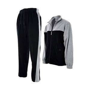 Mens Designer Velour Tracksuit Set with Zippered Pockets Soft Touch <b>Fabric</b> Ideal for Comfort and Fashion <b>Grey</b> Black - Product Image 1