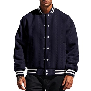 Veste universitaire de couleur unie de qualité supérieure pour hommes, uniforme de baseball ample à la mode, veste bombardier en toile imperméable et coupe-vent, veste décontractée - Product Image 6