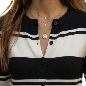 Women Striped Knit <b>Cardigan</b> <b>Sweater</b> Long Sleeve Button Front Round Neck Casual Fashion Top For Daily Office And Elegant Wear - Product Image 3