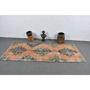 Alfombra de lana verde naranja Vintage 3,6X8,3 pies, diseño clásico de retazos de área grande turco para dormitorio, pasillo rectangular de látex de 4m - Product Image 3