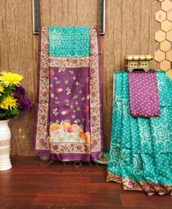 Nuevo Sari de seda cruda Desi suave Premium con Bandhani Butti y Kalamkari Fabricante de Surat Online Shopping India para la venta - Product Image 4