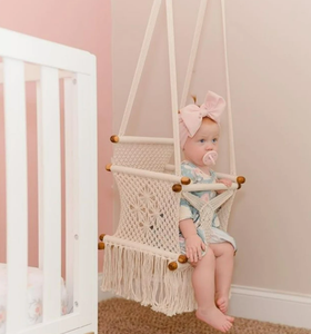 Hand-woven Cotton Elegant Bohemian Style Macrame with Classic Woven-ropes Design Macrame Baby <b>Swing</b> Chair - Product Image 1