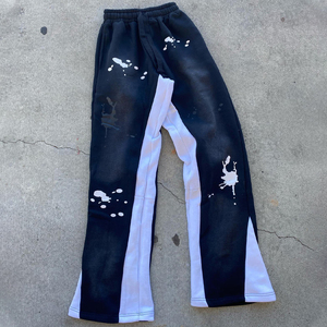 Custom Logo Streetwear Fleece <b>Joggers</b> Sweat Men's Pants 100% Cotton Men's Pants Baggy <b>Stacked</b> Flare Sweat Pants - Product Image 4