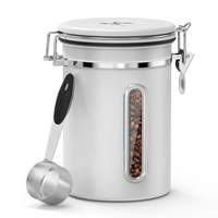 Boîte à café portable en acier inoxydable écologique de 1000g avec couvercle à dateurateur et fenêtre transparente, capacité de 30ml pour la mesure et le stockage