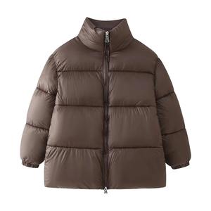 Parkas chauds d'hiver pour femmes veste bouffante rembourrée à manches longues avec manteaux à capuche mi-longs de couleur unie - Product Image 1