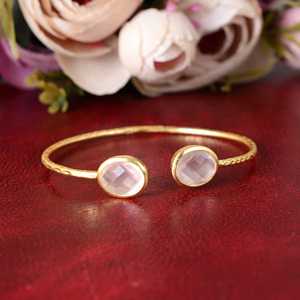 Latest Design <b>Boho</b> Gemstone Cuff <b>Boho</b> Brass Bangle for Women 18K Gold Plated Oval Open <b>Bracelet</b> for Wholesale OEM ODM - Product Image 3