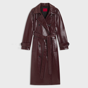 Elegante Abrigo de Cuero para Mujer, Estilo Gabardina, Cortavientos, Transpirable, Ecológico, Largo, Superficie Lisa, Corte Entallado, Casual - Product Image 1