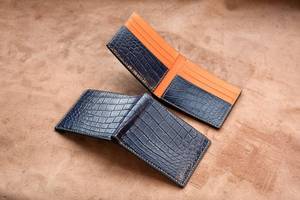 Billetera de cuero genuino para hombre, billetera masculina de cuero OEM/ODM, Color azul marino de lujo - Product Image 3