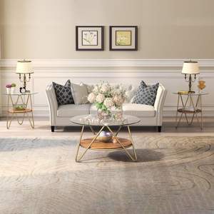 Mesa de Centro Redonda Moderna de Madera de 2 Niveles con Vidrio Templado Irrompible - Product Image 2