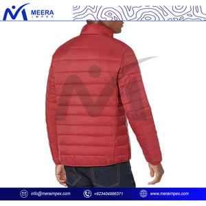 Men's <b>Red</b> Winter <b>Jacket</b> Fashionable Casual Puffer Coat with Custom Logo Stand Collar Warm Front Logo Position for Outdoor Use - Product Image 3