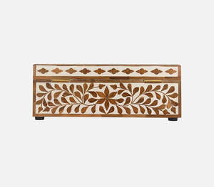 Boîte décorative luxueuse en bois sculpté à la main avec un élégant motif floral brun en forme de feuille, boîte à bijoux rectangulaire - Product Image 4