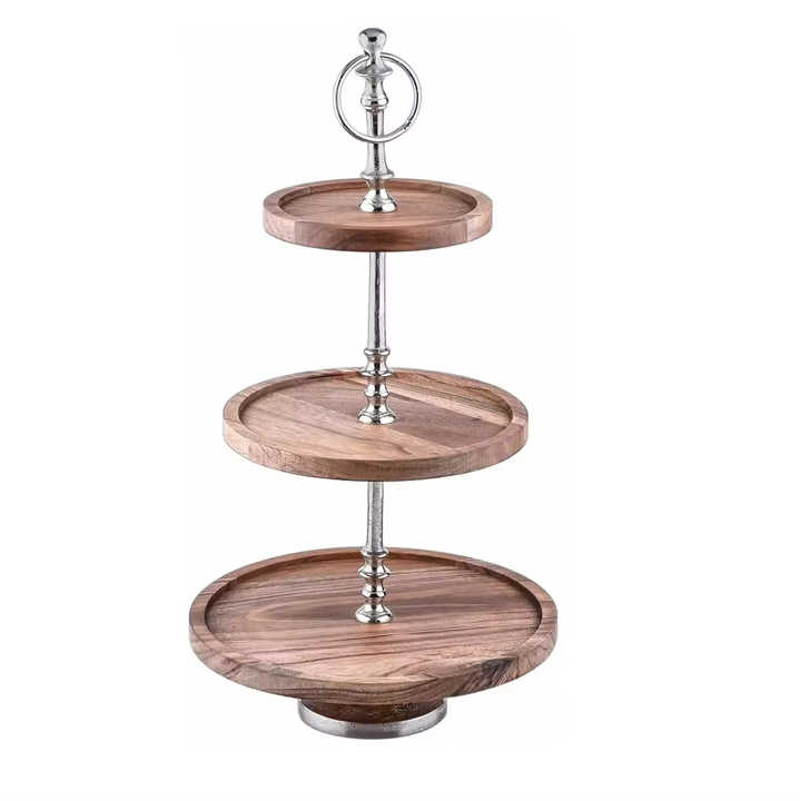 Hot Sale Chocolate Sweet Server Wooden Cake Stand Rounded Cake Stand Set Unique Style Decorative Cake Server Stand With 5 Tier