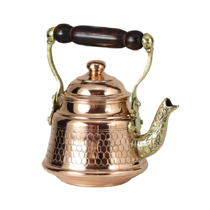 Bouilloire à thé en cuivre de style classique moderne avec poignée en bois, design martelé, pour service de table et ustensiles de cuisine - Product Image 6