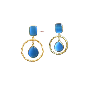 Boucles d'oreilles fantaisie en laiton plaqué or mat avec pierre, design tendance, pour femmes et filles - Product Image 4