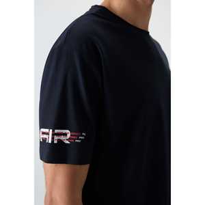 Camiseta Azul Marino 100% Algodón para Hombre, Corte Holgado con Textura Gruesa y Tela Jersey Estampada-88369 - Product Image 4