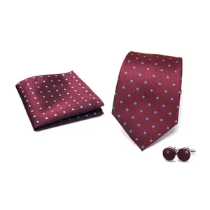 引人注目的设计批量销售微型编织聚酯领带/口袋方形/袖扣礼品套装价格合理