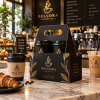 Boîte de transport pour tasses à café personnalisée AT PACK avec poignée, porte-tasses pour 2 et 4 tasses, emballage à emporter pour cafés et restaurants