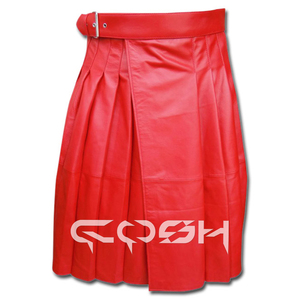 Fournisseur de kilts en cuir rouge de qualité supérieure à forte demande, polyvalent et durable, plissé pour le travail et les vêtements décontractés du Pakistan - Product Image 2
