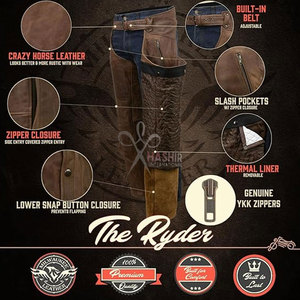 Pantalones de Motocicleta para Hombre, Estilo Vintage, Cuero PU Marrón Crazy Horse, Cierre a Presión, Forro Térmico, para Todas las Temporadas, Color Personalizado - Product Image 2
