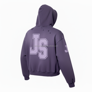 Sudadera con cremallera de gran tamaño para mujer 420GSM algodón polar desgastado púrpura CustomLogo bordado peso pesado Streetwear sudaderas básicas - Product Image 5