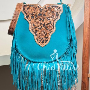 2025 New Large Capacity Fashionable Hand Tooled Suede Leather Fringe Crossbody Bag for Women's Custom Messenger Shoulder Handbag - Product Image 1