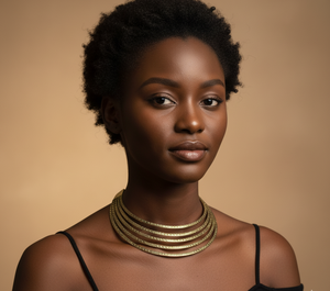 Collar Gargantilla Abierto de Latón con Textura Multicapa - Brazalete Torque de 5 Hilos con Acabado Martillado Dorado, Joyería Boho Tribal de Estilo Marcante - Product Image 2