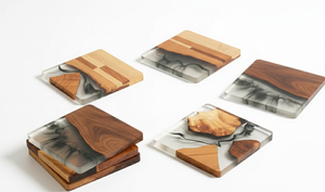 Luxury Durable Handcrafted Wooden Resin <b>Coaster</b> Collection Solid Wood Base Crystal Clear Epoxy Resin UV Printed American Style - Product Image 3