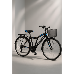 Dorello 2650 Modèle de vélo de ville noir avec 26 jantes et cadre en D pour panier à bagages - Product Image 1